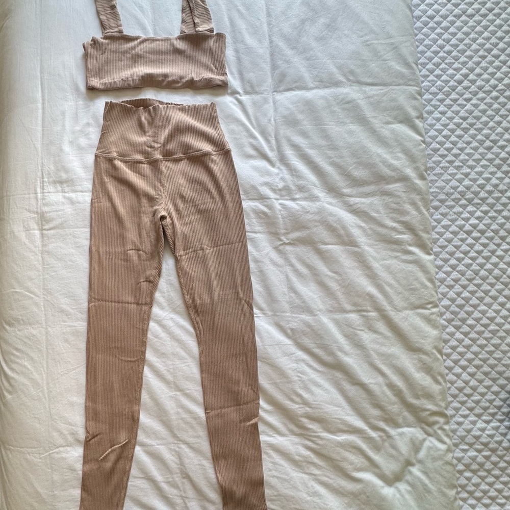 Daily Drills Tan Ribbed Leggings & Bra Set